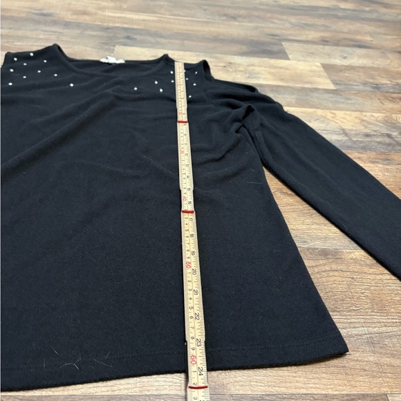 Como Blu Black Studded Shoulder Top Size L/G | Cold Shoulder Long Sleeve Blouse - Picture 3 of 9